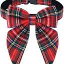 Malier Christmas Dog Collar with Bow tie, Classic Red Plaid Dog Christmas Collars for Girl and Boy, Cute Adjustable Holiday Puppy Collars for Small Medium Large Dogs (Large, Red & Black)