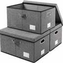PRANDOM Storage Bins with Lids [3-Pack] Linen Fabric Foldable Storage Boxes Organizer Containers Baskets Cube with Cover for Bedroom Closet Office Grey(23.4X15.9X11.4) (Gray)