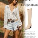 Women Cowboy Knee High Boots Chunky Block Heel Square Toe Tall Riding Boots (9.5, Beige)