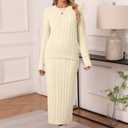Women's 2 Piece Sweater Set Outfits Long Sleeve Pullover Top Bodycon Maxi Long Skirt Knit Dresses 2025 Fall, Apricot, Medium (Beige, M)