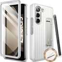 i-Blason for Samsung Galaxy Z Fold 5 Case (2023) with S Pen Holder & 3 Silicone S Pen Covers [Built-in Screen Protector] Full Body Protective Bumper Phone Case for Z Fold 5 with Kickstand (White)