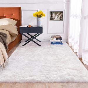 White Fluffy 5x7 Washable Area Rugs for Bedroom Faux Fuzzy Sheepskin Fur Rug for Living Room Nursery Rug