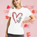 Valentines Day Shirt for Women Love Heart Printed T-Shirts Casual Summer Tee Tops (White, XL)