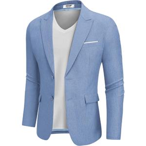 COOFANDY Mens Blazer Casual Two Buttons Sport Coat Slim Fit Lightweight Suit Jackets (3X-Large, Light Blue)