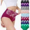 HAVVIS Women's Briefs Underwear Cotton High Waist Tummy Control Panties Rose Jacquard Ladies Panty Multipack L