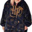 Harry Potter Womens Wearable Blanket Hoodie | Adults Fluffy Fleece Hooded Pullover Hogwarts Graphic | Wizard Lined Loungewear with Big Pocket