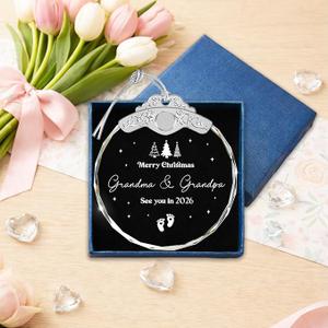 Glass Ornament - Pregnancy Announcement for Grandparents 2026 - Grandma & Grandpa Present - First Time Grandparents Gifts - New Grandparent Gifts - Sentimental Keepsake - Holiday Xmas Gift