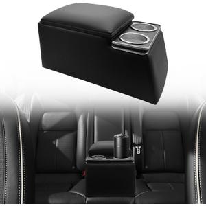 Universal Truck Seat Organizer, Black Storage Box with 2 Cup Holders, Armrest & Padded Lid for Car Organization - Fits SUV & Pickup (General style)