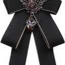 Rhinestone Retro British Style Pre-tied Adjustable Fabric Ribbon Bow Tie for Women Men Uniform Necktie Bownot (Black)