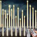 16 Pcs Flameless Taper Candles with Remote Timer Halloween Gothic Candles Decor 8.5" 9.6" 10.8" 12.8" LED Battery Operated Flameless Flickering Candlesticks for Halloween Wedding(Ivory)
