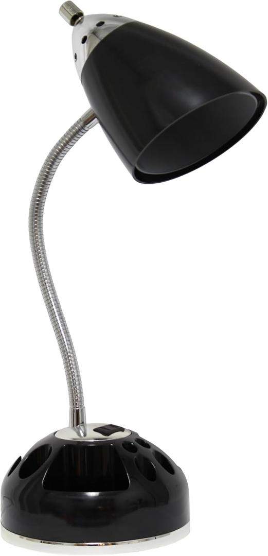 Simple Designs LD1015-BLK Flossy Organizer Desk Lamp with Charging Outlet and Lazy Susan Base, Black Simple Designs LD1015-BLK Flossy Organizer Desk Lamp with Charging Outlet and Lazy Susan Base, Black
