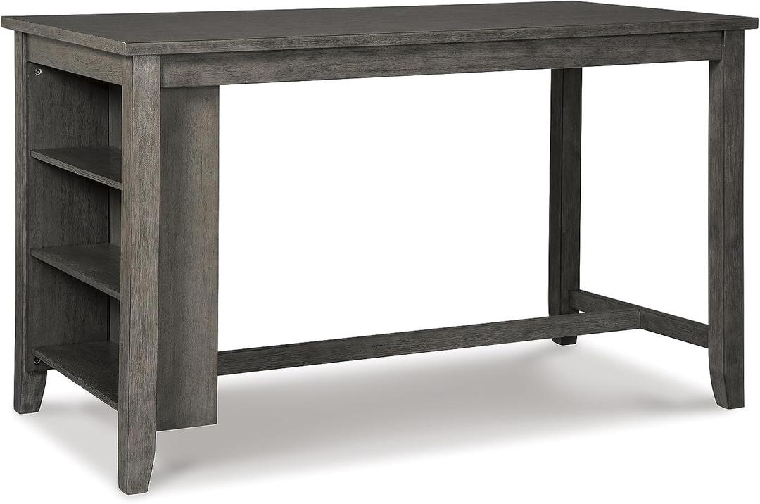 Signature Design by Ashley Caitbrook Rustic Rectangular Counter Height Dining Table, Storage, Seats 4, 2 Fixed Shelves, Wood, 60" W x 30" D x 36" H, Dark Gray