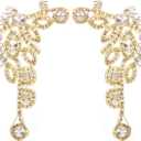 uxcell Crystal Rhinestone Applique, Sew on Applique Wedding Dress Decoration for Women DIY Accessories Prom Ceremony Wedding Party White, Gold, 1 Set