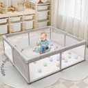 Baby Playpen Play Pens for Babies and Toddlers Play Yards for Indoor & Outdoor with Breathable Mesh Anti-Fall Playpen Grey (50"X50")