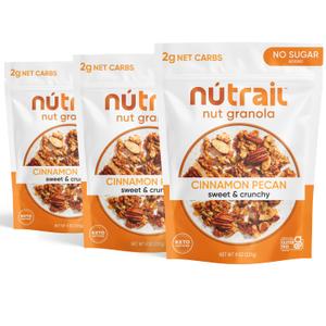 NuTrail Nut Granola Cereal, Cinnamon Pecan, No Sugar Added, Gluten Free, Grain Free, Keto, Low Carb, Healthy Breakfast 8 oz. 3 Count