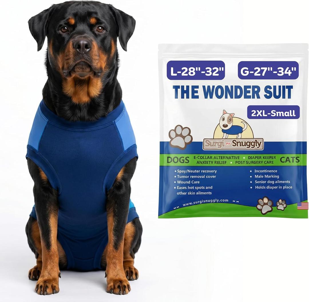 Surgi Snuggly Dog Surgery Recovery Suit - Dog Onesie for Post Surgery Recovery, Female Spay & Male Neuter - Surgical Suit for Dogs, E-Collar Cone Alternative, Double Blue - 2XL Small - 28" - 32" (EC)