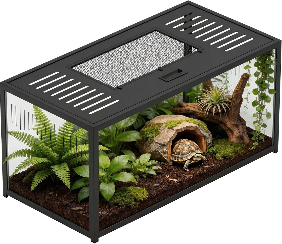 66 Gallon Reptile Terrarium, 360° View, Metal Mesh Lid & Feed Door
