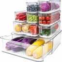 Fridge Organizers and Storage, A Clear Pull-out Drawer Container and 7 Pack Organizer Bins with Lids, Stackable Storage Containers for Fruits, Vegetable (Set of 8)