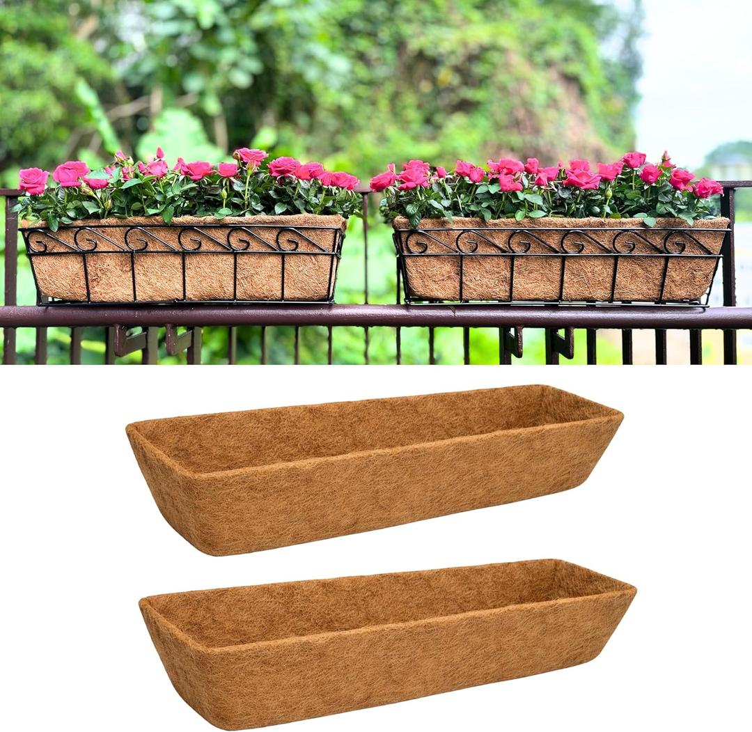 LaLaGreen 24" (2 Pack, Rectangular) Coco Liners for Planter  Large Coir Husk Replacement for Window Box, Wall Mount Pot, Trough Basket, Garden Outdoor Use  Multi Sizes 16/30 Inch & Different Shapes