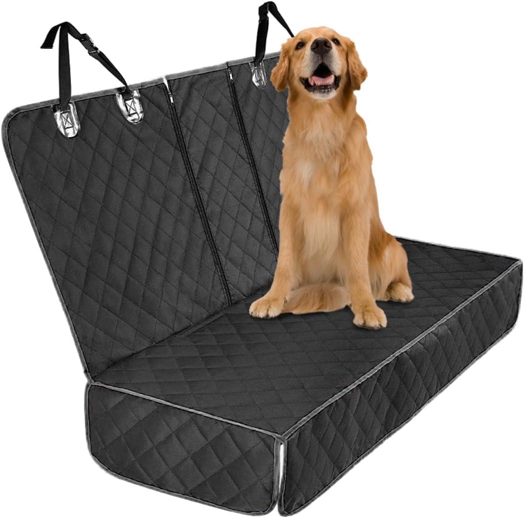 BESULEN Dog Car Seat Cover for Back Seat, Waterproof Dog Bench Seat Pad Compatible for Armrest & Seat Belt, Universal Nonslip Durable Soft Pet Backseat Protector for Cars Trucks & SUVs (Black)