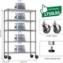 IZEUK 5-Tier Storage Shelving Unit with Wheels, Adjustable Heavy Duty Steel Wire Rack Organizer (Chrome, 17.7" D x 47.2" W x 76.7" H, 1750 lbs Capacity) for Garage, Kitchen, Pantry, Laundry, Basement