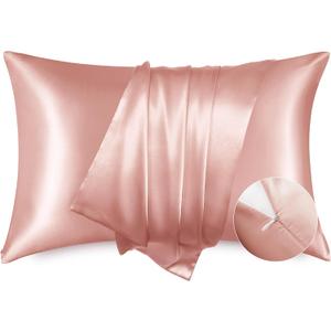 Bedsure Satin Pillowcase with Zipper, Similar to Silk Pillow Cases 2 Pack, Satin King Size Pillow Cases, Silky & Soft Pillow Cover for Hair and Skin, Gifts for Women Men, Peach Pink, 20x36 Inches