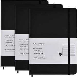 Coopay 3 Pack B5 Journal Notebooks Classic College Ruled Notebooks Hardcover Lined Journals for Office Home School Business Writing Note Taking, 10.2 x 7.5 inch, 100GSM Thick Paper, 160 Pages (Black)