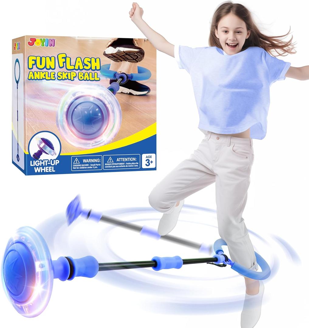 JOYIN Blue Ankle Skip Ball with Flashing Lights, Toy for Kids Indoor & Outdoor, Flashing Swing Ball Foldable Sports Toy, Birthday Gifts for Kids 3 4 5 + (Sapphire)