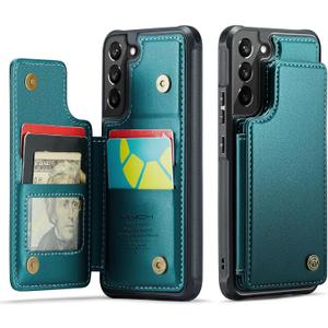 Vinich for Samsung Galaxy S22 Wallet Case with Card Holder, RFID Blocking Credit Slots Kickstand Shockproof Phone Cover for Women Men, Bluish Green