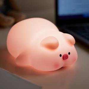 ATSUI Pig Night Light for Kids, Food Grade Silicone, Rechargeable, Tap Fun Kawaii Lamp for Kids Room, Adjustable Brightness, Cute Stuff for Boys Girls, Cute Gifts for Baby Children