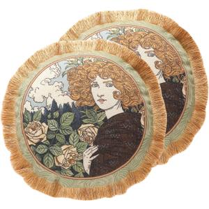 Patdrea Designer Throw Pillow Covers Set of 2,French Elegant Green Linen with Oil Painting Figure Pattern Pillow Covers,Decorative Round Pillowcases Cushion for Bed Living Room,Diameter 16"