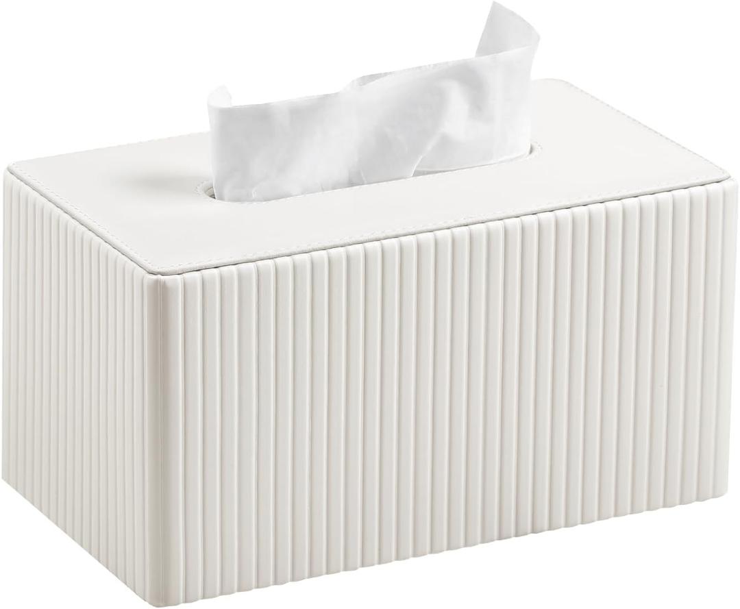 Extra Large Tissue Box Cover for Standard Size 180 to 230 Count Box of Tissues, PU Leather Rectangle Tissue Holder with Magnetic Closure (Ivory)