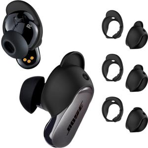 [3 Pairs] Ear Tips Covers for Bose QuietComfort Earbuds II&Bose QuietComfort Ultra Earbuds, WOFRO Anti Slip Silicone Sport Wingtip Anti Scratches Eartip Accessories (S/M/L)-Black