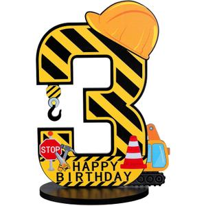 MiniInflat Construction 3rd Birthday Number Sign Centerpiece Truck 3rd Sign Construction Birthday Party Supplies Wooden Excavator Hat 3 Years Old Number for Boys Anniversary