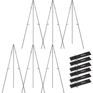 Nicpro Art Folding Easels for Display, 6 Pack 63 Inches Metal Floor Easel Stand Bulk Tripod Black Collapsible for Sign Artist Poster Wedding | with Carry Bag