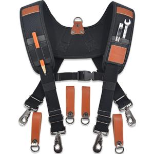 WELKINLAND Heavy-Duty leather tool belt suspenders, Carpenter tool bag suspenders, Leather suspenders for tool belt, Construction tool belt, Tool belt suspenders for men