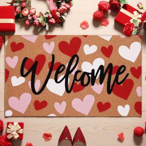 Jenaai Valentine's Day Coir Doormat Outdoor Romantic Valentines Welcome Door Mat 17" x 29" Valentine Floor Mat Non Slip Heavy Duty for Valentine Indoor Outdoor Entrance Door Porch Front Decor