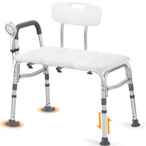 TABEKE Tub Transfer Bench for Bathtub, Tool Free Assembly Shower Chair with Backrest & Armrest, Height Adjustable Shower Bench, Shower Seat for Elderly and Disabled-500lb (Large, Off White/Dark Gray)