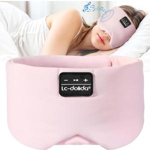 LC-dolida Sleep Mask with Bluetooth Headphones, Ice Silk Sleep Headphones with Bluetooth 5.4, Total Blackout Eye Mask for Sleeping, Sleep Soft Mask for Women Men, All Night Sleep, Travel(Pink)