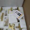 Brushed Gold Double Front Door Lock Set, Keyed Entry Front Door Handleset with Dummy, Square Heavy Duty Door Lever and Single Cylinder Deadbolt Combo, Satin Brass
