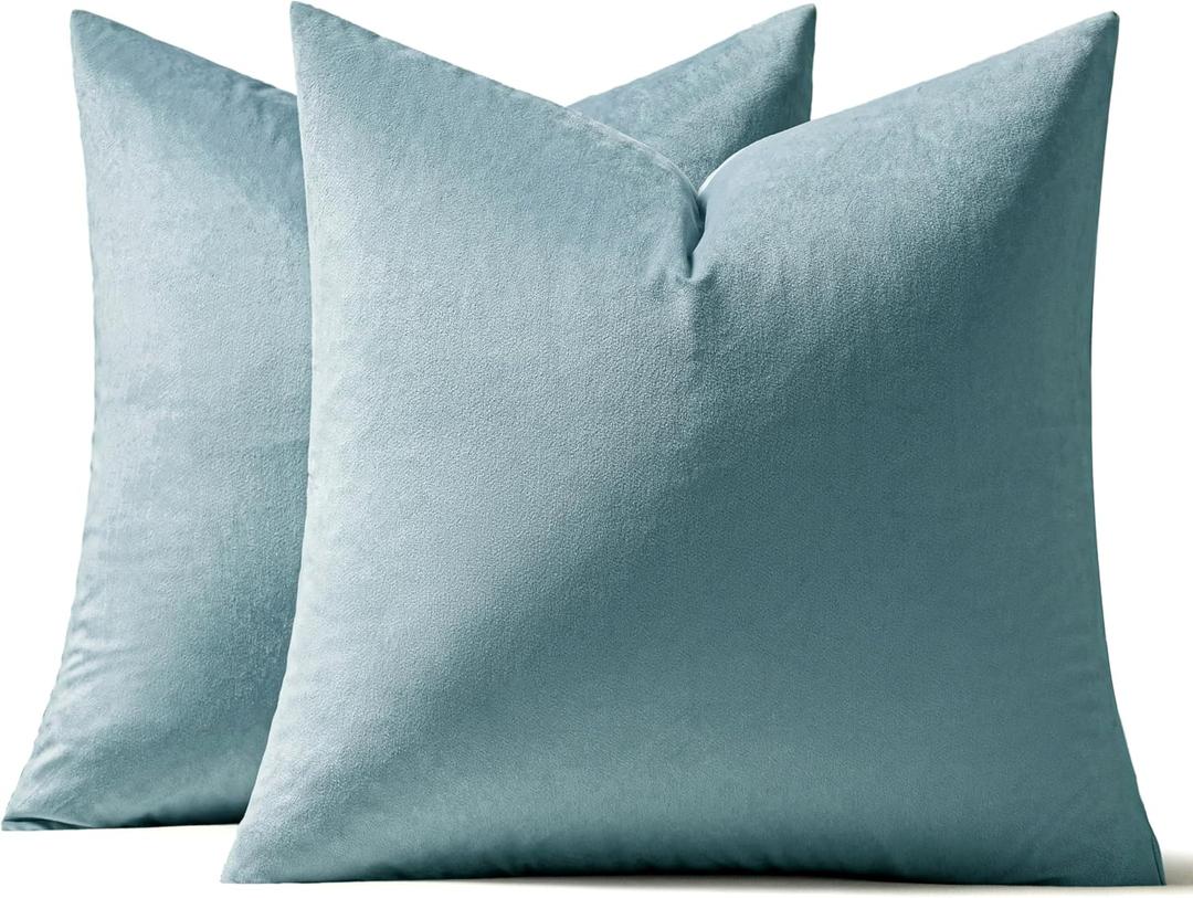 MIULEE Pack of 2, Velvet Soft Solid Decorative Square Throw Pillow Covers Set Cushion Case for Spring Sofa Bedroom Car 20x20 Inch 50x50 Cm (Light Blue)