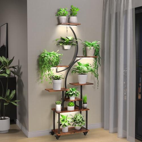 MODCART Plant Stand Indoor with Grow Lights, 64" Tall Indoor Plant Stand with Wheels, 8 Tiered Plant Shelf Indoor, Tall Plant Stands Indoor with Pulley for Living Room, Patio