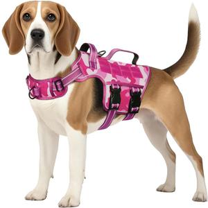 Tactical Dog Harness Medium Sized, Heavy Duty No Pull Dog Harness with Handle, Easy On and Off Service Dog Vest with Molle System, Reflective Pet Vest for Walking Hiking Training (M(Neck:17-23",Chest:22-32"),35-50 lbs, Pink Camo)