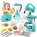 Pretend Play Kitchen Appliances Toy Set, Kids Kitchen Accessories Set  Coffee Maker, Toaster, Mixer, Blender with Light and Sound, Food Playset, Dishes for Girls Boys Kids Ages 3 4 5 6 7 8