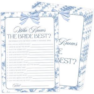 Something Blue Before I Do Who Knows The Bride Best Bridal Shower Game, Pack of 30 Game Cards, Vintage Bridal Shower Decorations, Wedding Engagement Decor, Bachelorette Party Supplies - KR19