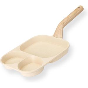 Egg Pan, Versatile 3 in 1 Non-Stick Omelet Pan, Breakfast Frying Pan for Eggs, Steak and Pancakes, Suitable for Gas Stove & Induction Cookware (Beige)
