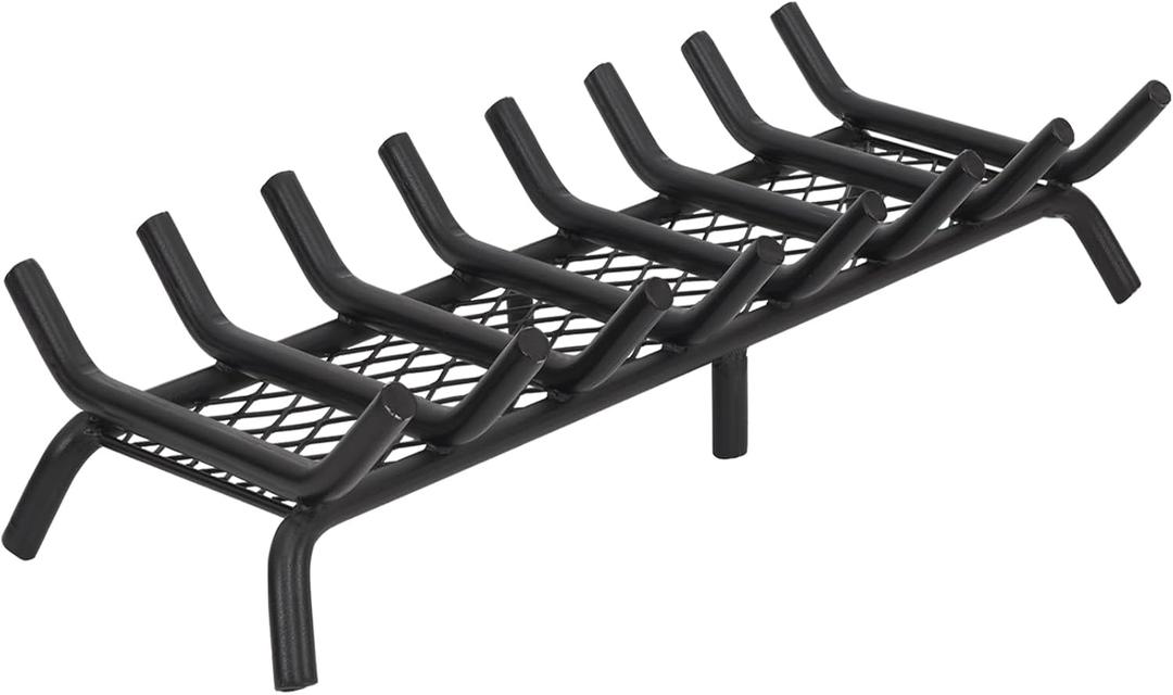 Fireplace Grate 30inch with Ember Retainer | Fireplace Log Grate with Heavy Duty Solid Round Steel 3/4 Bar | No Assembly Required Hearth Grate for Firepit Firewood Log Indoor Wood Stove Burning