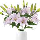 Artificial Lilies 6PCS 26.7" Silk Lily Flowers with 12 Heads Fully Bloomed Lilies and 18 Buds, Long Stem Faux Lilies for Home Party Wedding Easter Decor(Light Purple)