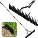 Thatch Rake for Lawns 21 Curved Steel Tines with 64'' Adjustable Metal Handle Handle Heavy Duty Dethatcher Rake for Garden Yard Farm Lawn Care Leveling Gathering Leaf Grass Removal (Black-2)