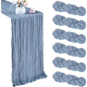 6 Pack Dusty Blue Cheesecloth Table Runner 35x120 Inch Gauze Rustic Boho Table Runner 10FT Cheese Cloth for Spring Wedding Decor Birthday Party Bridal Baby Shower Table Decoration